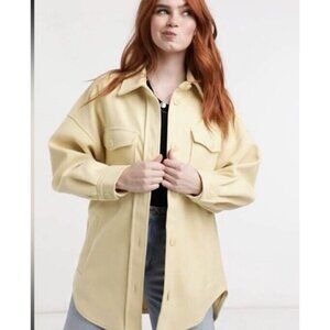 Joie Pale Yellow Fleece Button Up Shacket Size XS Pockets Oversize Jacket S